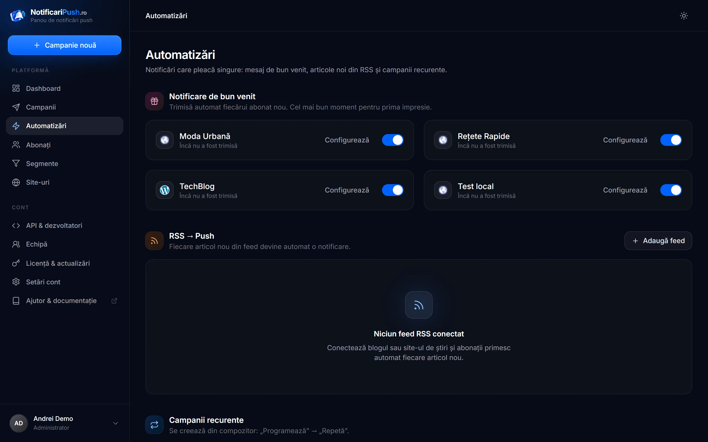 Automatizări — NotificariPush.ro